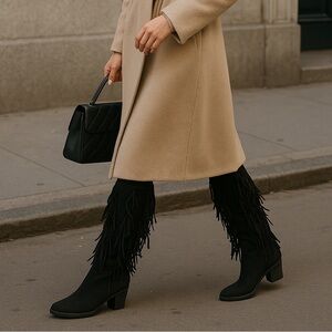Aquatalia Lisette Suede Fringe Boots in Black